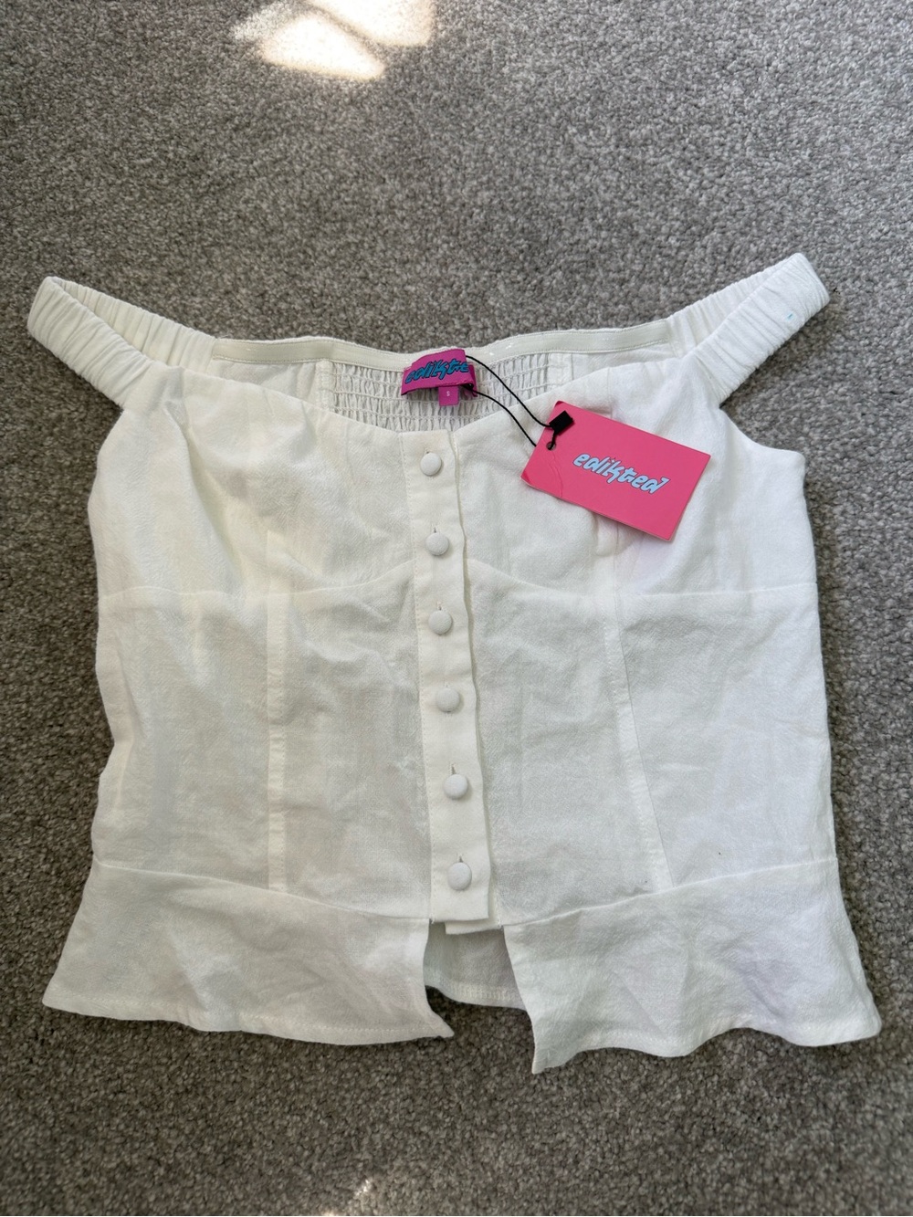 White Button Front Off-Shoulder Tank